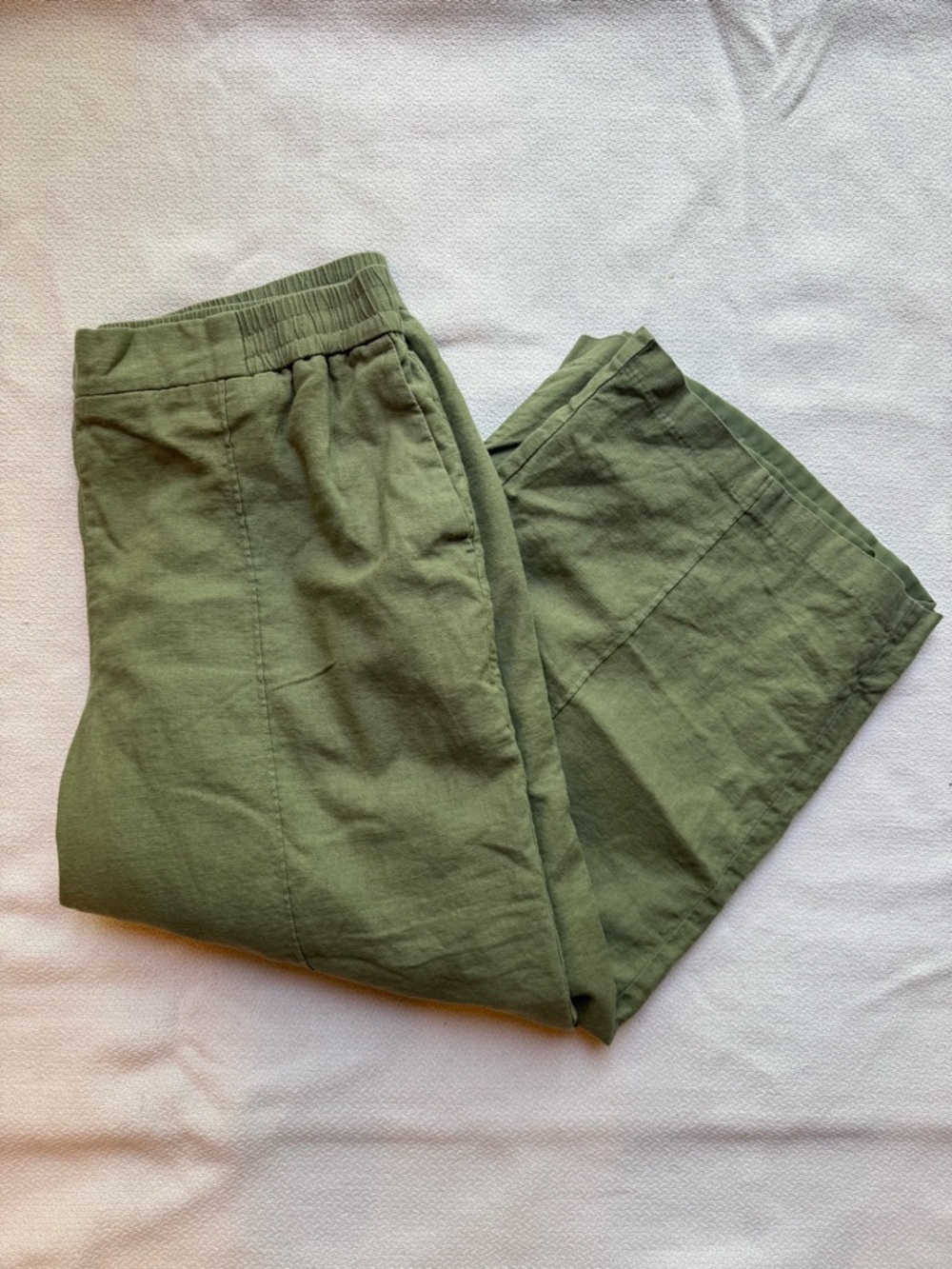Nine West Linen Cropped Pull On Wide Leg Pant in Green, Size Large